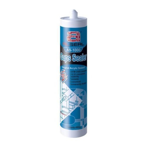 A white tube with a blue label, featuring the text "LOW VOC ALSEAL AS-1000 Gaps Sealer Original Acrylic Sealant ASTM C920" along with additional specifications. The tube is cylindrical and made of plastic.